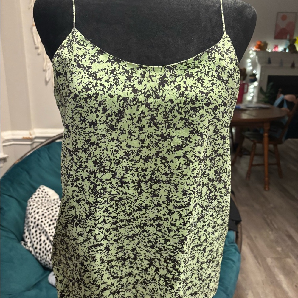 Tibi Green and Black Floral Tank Top